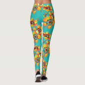 Leggings Fleurs Orange Lumineuses - Aqua (Dos)