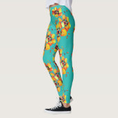 Leggings Fleurs Orange Lumineuses - Aqua (Gauche)