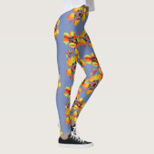 Leggings Fleurs orange vif - gris bleu (Droite)