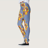 Leggings Fleurs orange vif - gris bleu (Gauche)