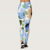 Leggings Fleurs partout, Pêche, Bleu, Aquarelle verte (Dos)
