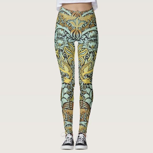 Leggings FLEURS, PEACOCKS, DRAGONS Jaune BLack Blanc (Devant)