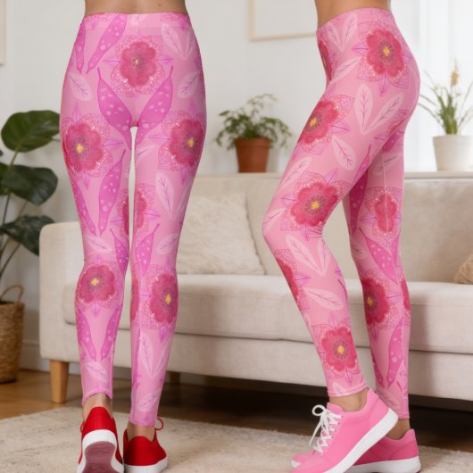 Leggings Fleurs peintes à la main rose