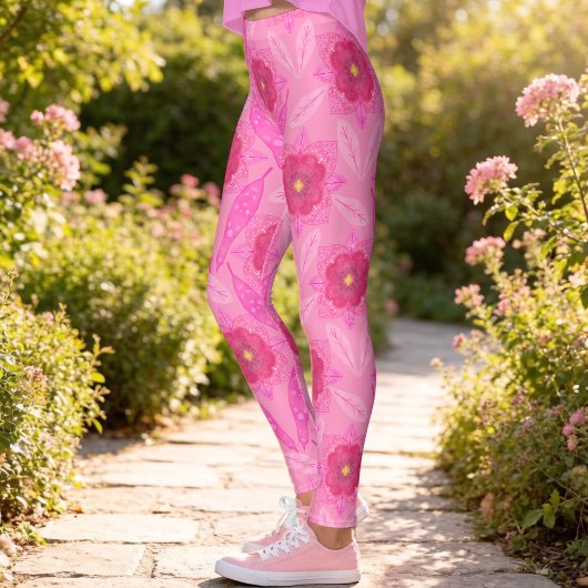Leggings Fleurs peintes à la main rose