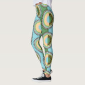 Leggings Fleurs pliées : motif rétro bleu-vert. (Gauche)