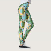 Leggings Fleurs pliées : motif rétro bleu-vert. (Droite)