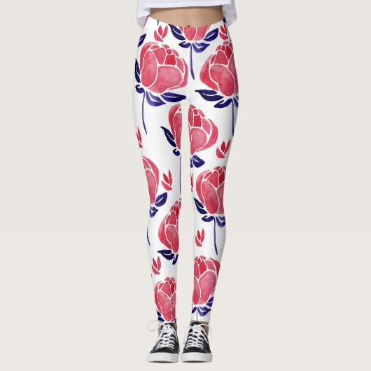 Leggings Fleurs printanières, aquarelle motif sans couture. (Devant)