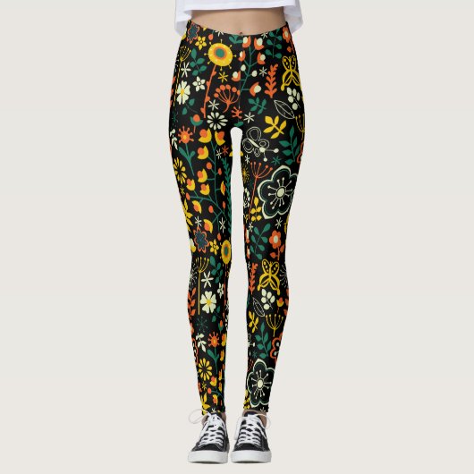 Leggings Fleurs rétro colorées Motif (Devant)