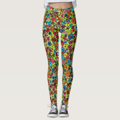 Leggings Fleurs rétro colorées motif, dessinées à la main, (Devant)