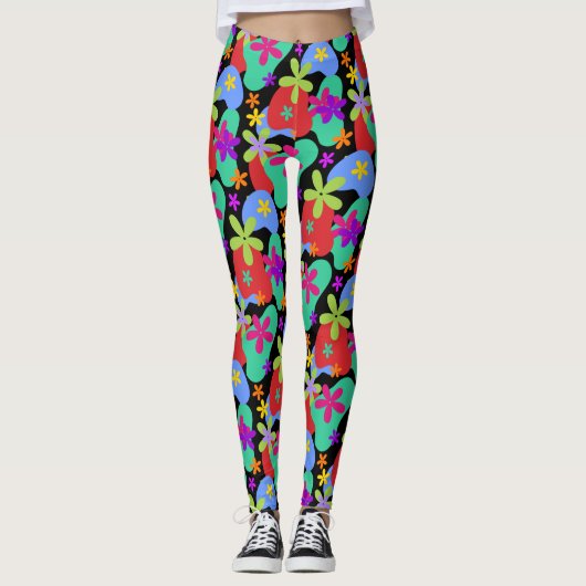 Leggings Fleurs rétro couleur motif transparente (Devant)