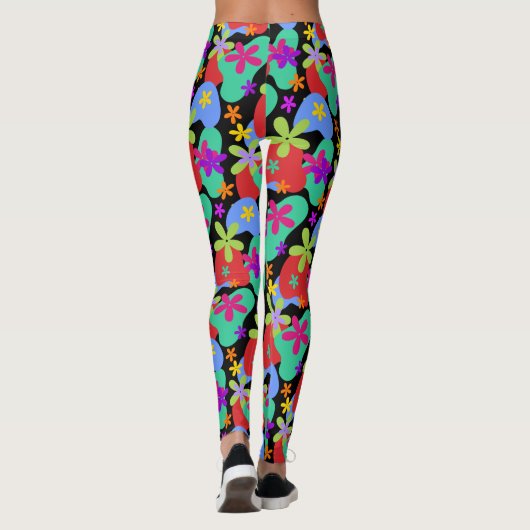 Leggings Fleurs rétro couleur motif transparente (Dos)