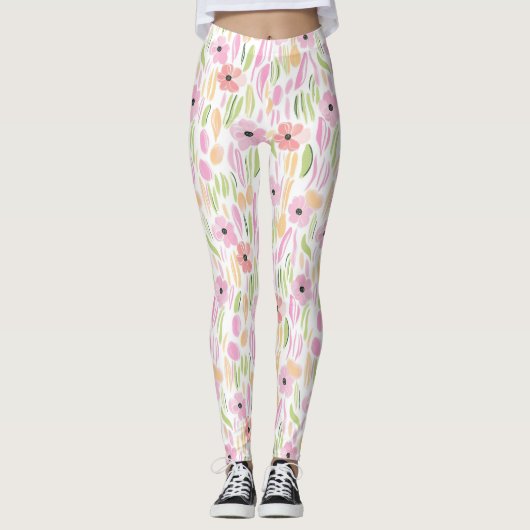 Leggings Fleurs Rétro Pastel (5) (Devant)