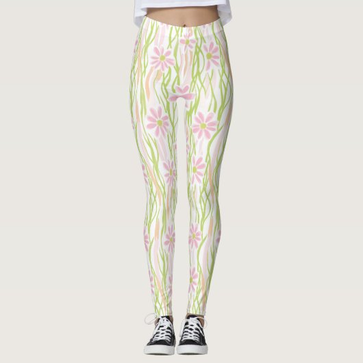 Leggings Fleurs Rétro Pastel (8) (Devant)