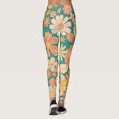 Leggings fleurs rose et orange motif (Dos)