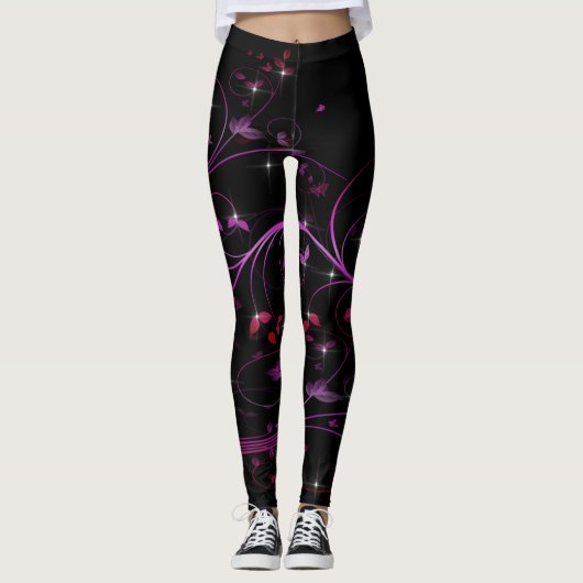 Leggings Fleurs roses chaudes (Devant)
