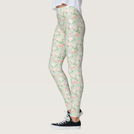 Leggings Fleurs Roses d'aquarelle en rose et en rose (Gauche)