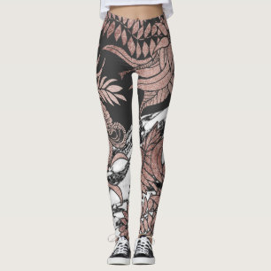 Leggings Fleurs roses d'or et coupe noire et de marbre