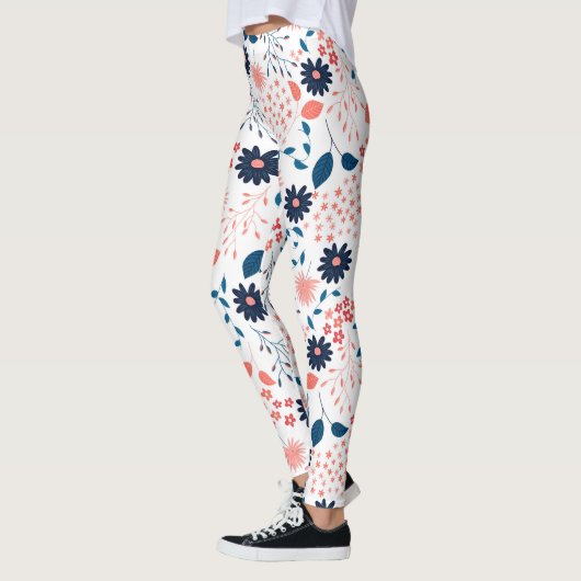 Leggings Fleurs roses et bleues motif (Gauche)