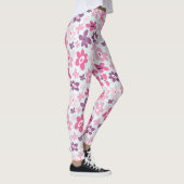 Leggings Fleurs roses et Coeurs Bleus mignons Whimsical (Droite)