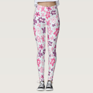 Leggings Fleurs roses et Coeurs Bleus mignons Whimsical