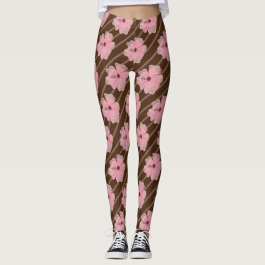 Leggings Fleurs Roses Et Rayures (Devant)