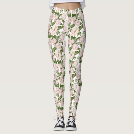 Leggings Fleurs roses et vertes (Devant)