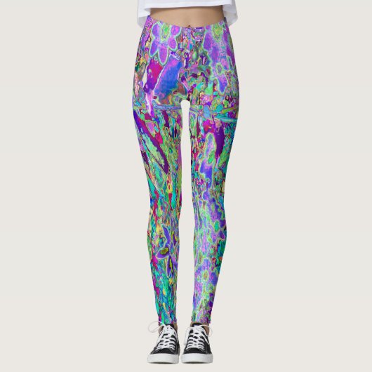Leggings Fleurs roses et violettes Abstraites (Devant)