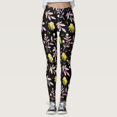 Leggings Fleurs roses + jaunes (Devant)
