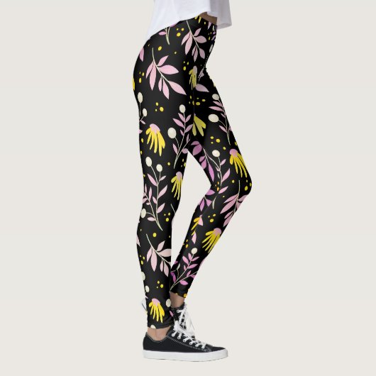 Leggings Fleurs roses + jaunes (Droite)