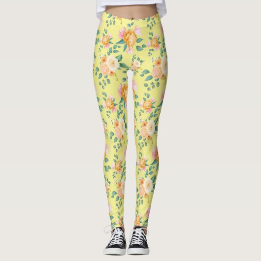 Leggings Fleurs roses Motif Floral-23220 (Devant)
