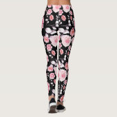 Leggings Fleurs roses motif sur noir (Dos)