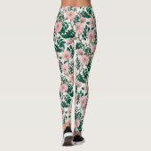 Leggings Fleurs Roses roses et Motif Feuille vert (Dos)