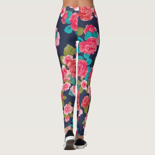 Leggings Fleurs roses rouges (Dos)