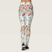 Leggings Fleurs roses sur fond floral blanc (Dos)
