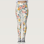 Leggings Fleurs roses sur fond floral blanc (Devant)