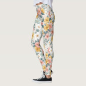 Leggings Fleurs roses sur fond floral blanc (Gauche)