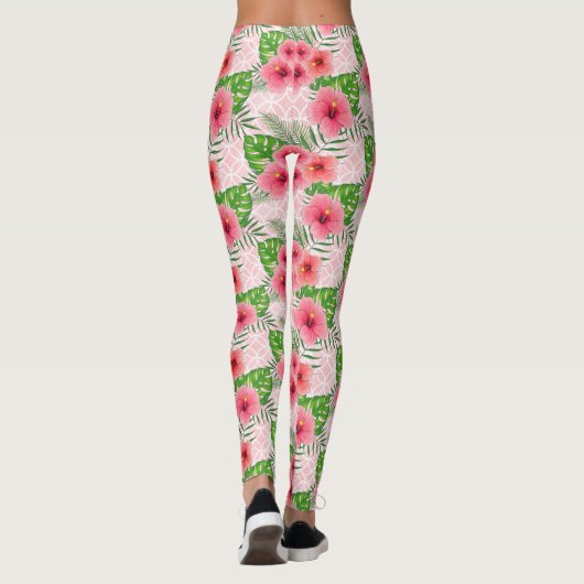 Leggings Fleurs roses tropicales (Dos)
