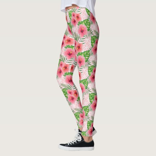 Leggings Fleurs roses tropicales (Gauche)