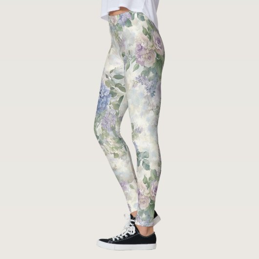 Leggings Fleurs roses violettes romantiques (Gauche)