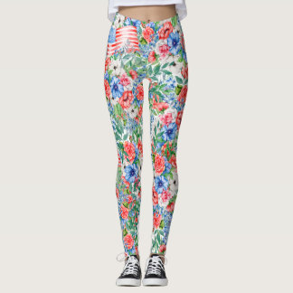 Leggings Fleurs Rouge Blanc Et Bleu 4 juillet Patriotique