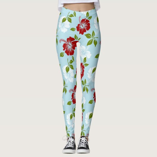 Leggings Fleurs Rouge Et Blanc (Devant)