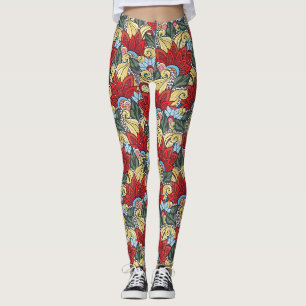 Leggings Fleurs Rouge Jaune Bleu Vert Et Fleurs