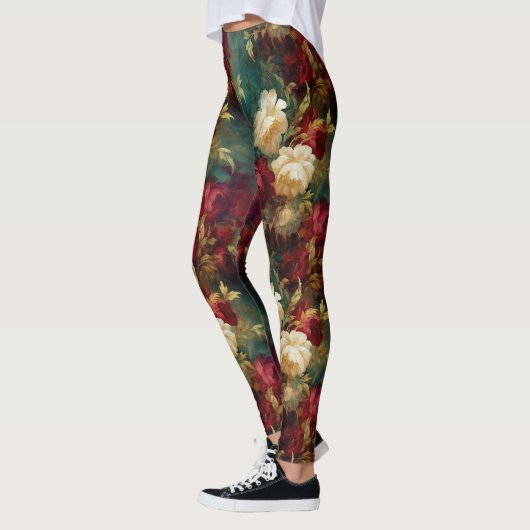 Leggings Fleurs rouges blanches vertes (Gauche)