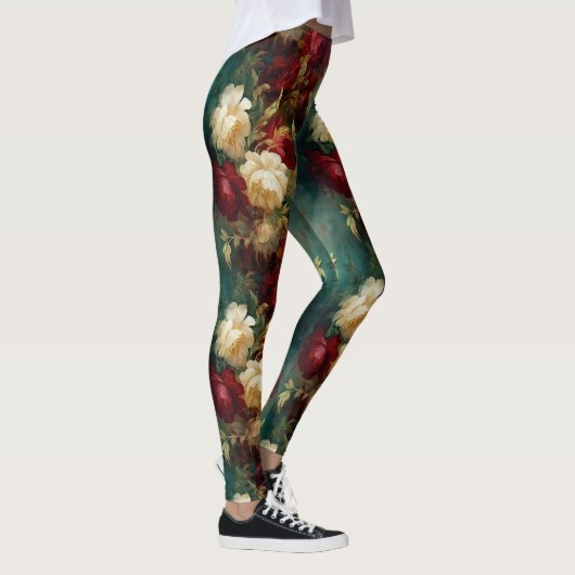 Leggings Fleurs rouges blanches vertes (Droite)