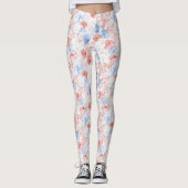 Leggings Fleurs rouges bleues (Devant)