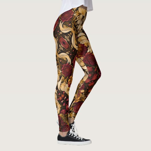 Leggings Fleurs rouges et blanches à bords dorés (Droite)