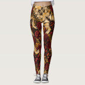 Leggings Fleurs rouges et blanches à bords dorés (Devant)
