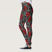 Leggings Fleurs rouges et dentelle noire Motif sans couture (Gauche)