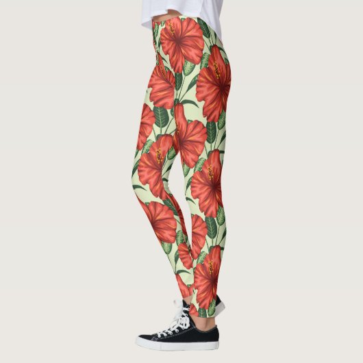 Leggings Fleurs rouges motifs à fleurs tropicales (Gauche)