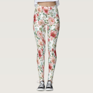 Leggings Fleurs rouges roses